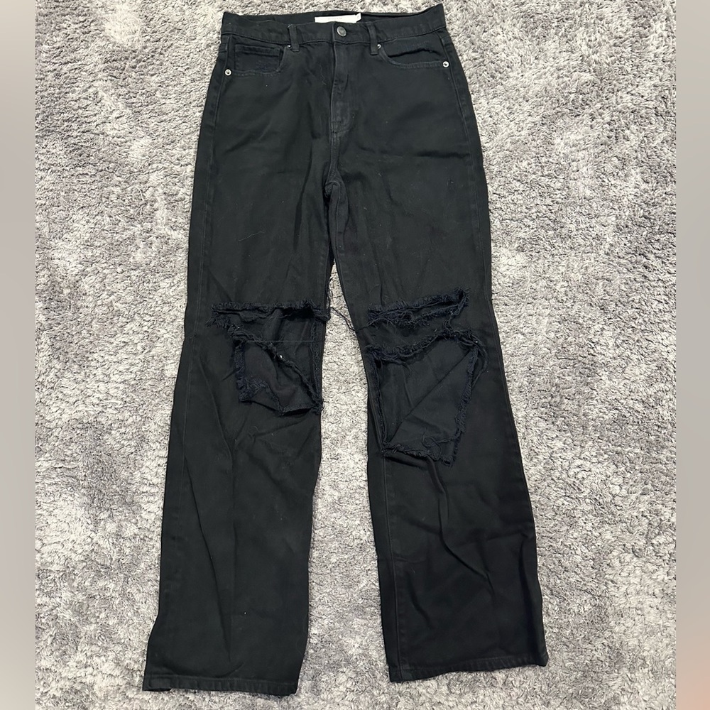 HIDDEN ripped wide leg black jean